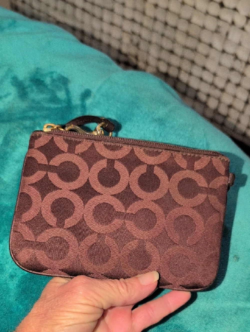 Coach Chocolate Brown Sig Op Art Wristlet